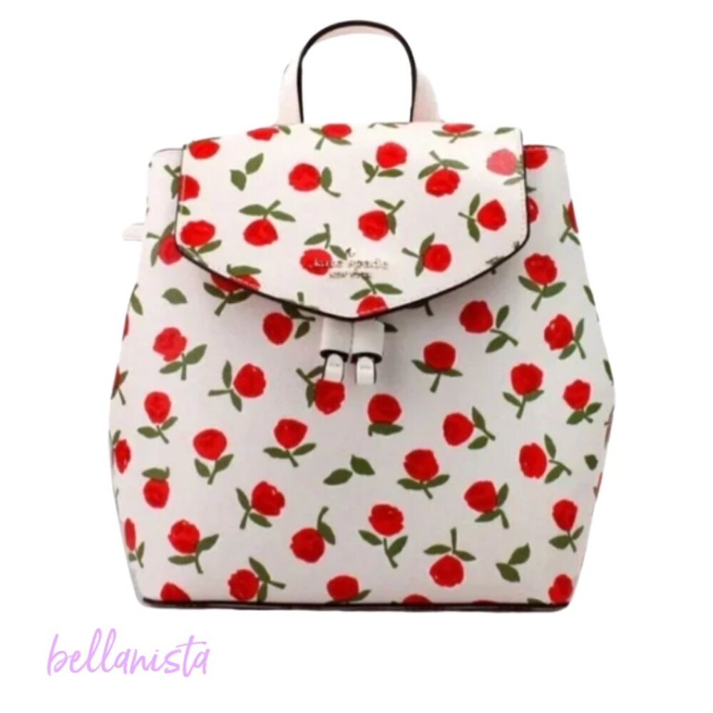 KATE SPADE NWT Backpack Lizzie White Red Roses Medium Leather $359